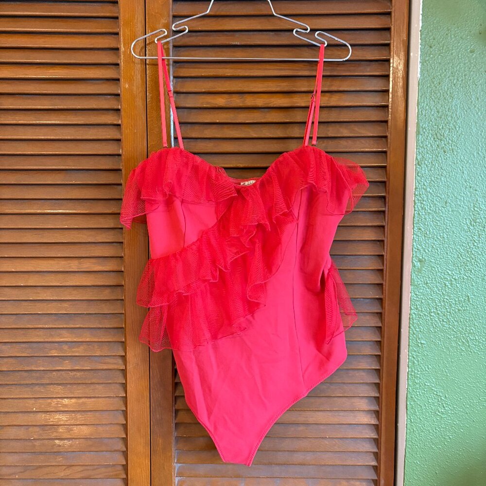 Free People Nuuly Red Ruffle Tule Body Suit Size L